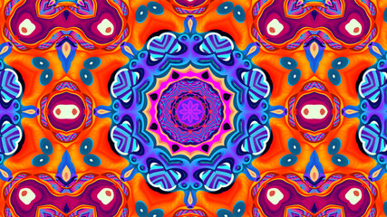 Abstract colorful psychedelic kaleidoscope background pattern for New Year music festival