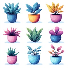 Colorful Potted Plants Illustration