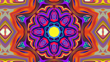 Abstract colorful psychedelic kaleidoscope background pattern for New Year music festival