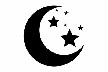 
Moon crescent icon, Crescent moon with stars silhouette vector
