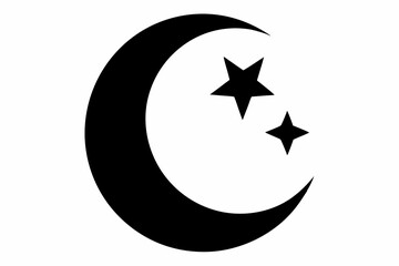 
Moon crescent icon, Crescent moon with stars silhouette vector
