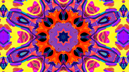Abstract colorful psychedelic kaleidoscope background pattern for New Year music festival