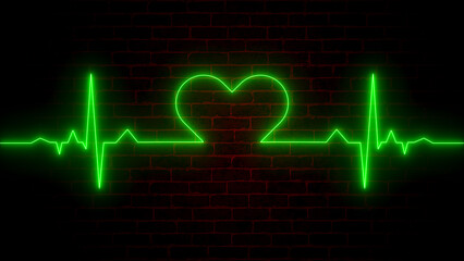Naklejka premium Heartbeat Pulse: A Neon EKG Wave Analysis - An Abstract Exploration of Cardiology, Life, and Health Care with Illustrations of Vitality, Diagnosis, and the Power of Love in Medicine