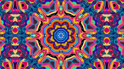 Abstract colorful psychedelic kaleidoscope background pattern for New Year music festival