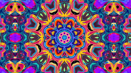 Abstract colorful psychedelic kaleidoscope background pattern for New Year music festival