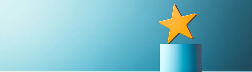 A minimalist business success icon featuring star atop blue pedestal symbolizes achievement and excellence in modern design. This image conveys sense of accomplishment and motivation