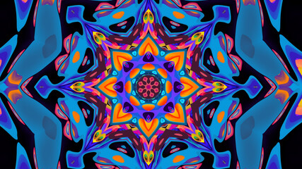 Abstract colorful psychedelic kaleidoscope background pattern for New Year music festival