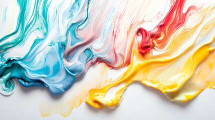 Obraz premium Abstract colorful swirls of paint in blue, yellow and red.