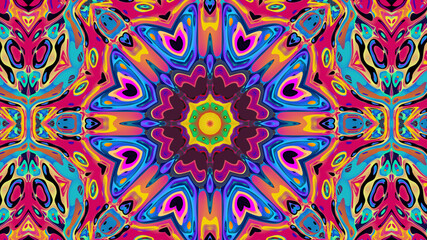 Abstract colorful psychedelic kaleidoscope background pattern for New Year music festival