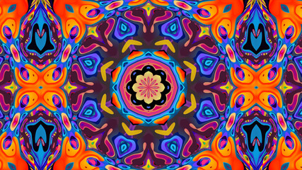 Abstract colorful psychedelic kaleidoscope background pattern for New Year music festival