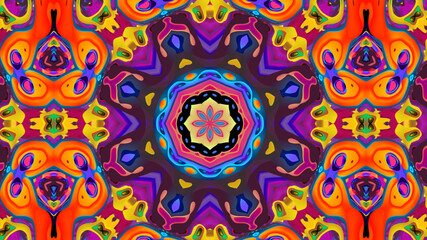 Abstract colorful psychedelic kaleidoscope background pattern for New Year music festival