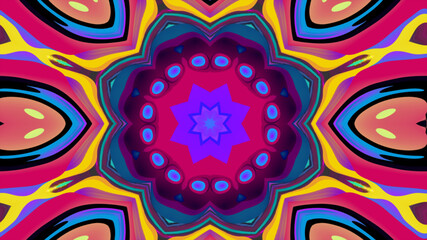 Abstract colorful psychedelic kaleidoscope background pattern for New Year music festival