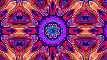 Abstract colorful psychedelic kaleidoscope background pattern for New Year music festival
