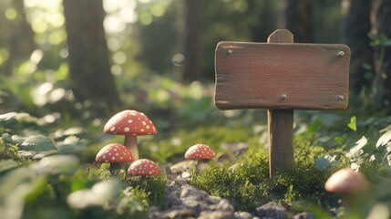 Blank wooden trunk board for label information important in mushroom botanical field garden