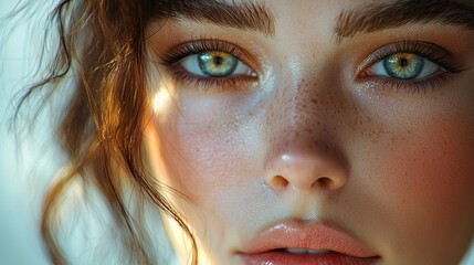 Fototapeta premium High-Key Beauty Shot Showcasing Flawless Makeup with Bright Lighting and Soft Shadows