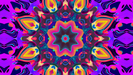 Abstract colorful psychedelic kaleidoscope background pattern for New Year music festival