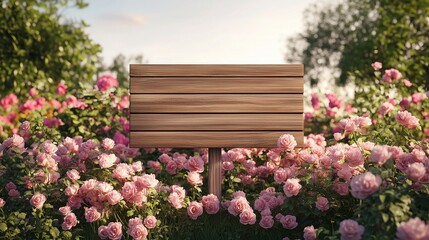 Blank wooden trunk board for label information important in rose flower botanical garden