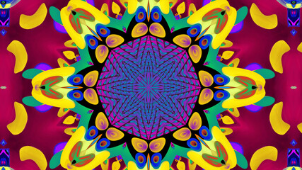 Abstract colorful psychedelic kaleidoscope background pattern for New Year music festival