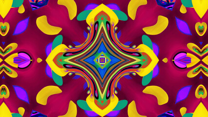 Abstract colorful psychedelic kaleidoscope background pattern for New Year music festival