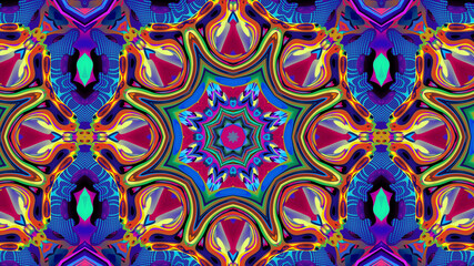 Abstract colorful psychedelic kaleidoscope background pattern for New Year music festival