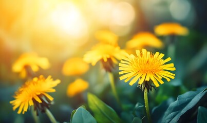 Obraz premium Dandelions in the garden, Generative AI