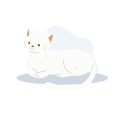 Adorable Kawaii White Cat Cartoon. Kawaii Art of White Cat Sitting and Laying Down