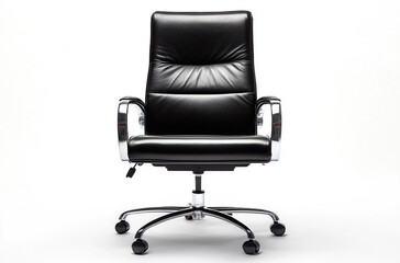 Obraz premium front view of the office chair has leather seat and backrest with chrome accents on the arm rest 