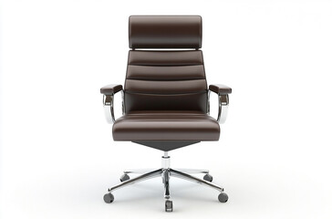 Obraz premium front view of the office chair has leather seat and backrest with chrome accents on the arm rest 