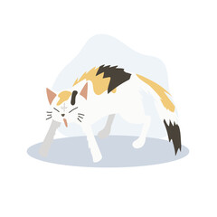  Cat in Aggressive Posture with Fluffed Up Fur. Frightened Cat. Scared Cat