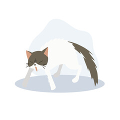  Cat in Aggressive Posture with Fluffed Up Fur. Frightened Cat. Scared Cat