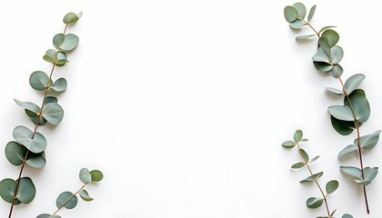 Eucalyptus Branches Arranged on a White Background