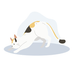 Side View of a Cute Kitten Crouching or Stretching. Kawaii Cat in Relaxing Posture