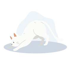 Side View of a Cute Kitten Crouching or Stretching. Kawaii Cat in Relaxing Posture