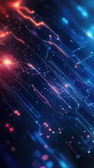 Obraz premium A vibrant, abstract digital background featuring glowing lines and nodes, perfect for technology and innovation themes.