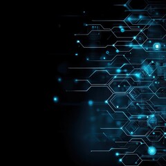 Obraz premium Futuristic technology background featuring glowing hexagons and intricate lines in blue tones, perfect for tech-related projects.