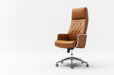 leather office chair with armrests and swivel base on white background