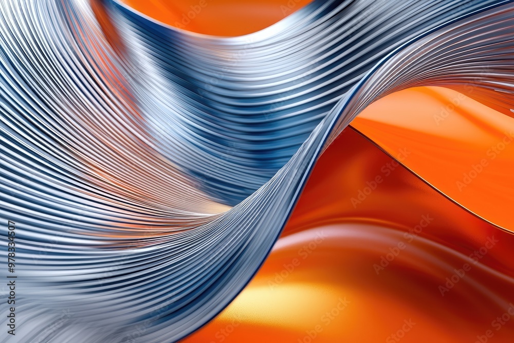 Canvas Prints abstract composition featuring dynamic waves of metal and vibrant orange hues, creating a striking v