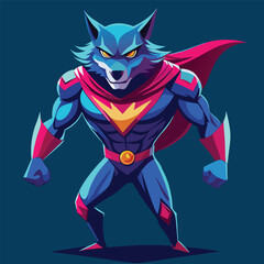 Wolf superhero, Shadow Wolf Protector of the Night, isolated on dynamic and vibrant vector illsutration