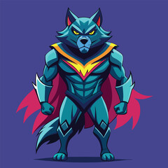 Wolf superhero, Shadow Wolf Protector of the Night, isolated on dynamic and vibrant vector illsutration