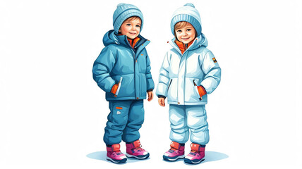 Child wearing thermal jacket and pants on plain white background