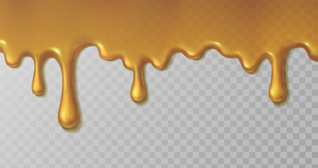 3d realistic vector icon illustration. Melting honey dripping on transparent background.