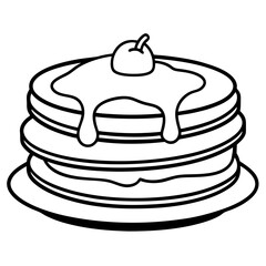 Line art of stacked pancakes with dripping syrup and a small pat of butter on top. Vector illustration 
