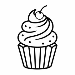 Cupcake with cherry line art