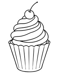 Cupcake with cherry line art