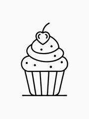 Cupcake with cherry line art