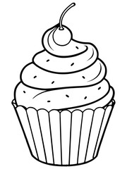 Cupcake with cherry line art