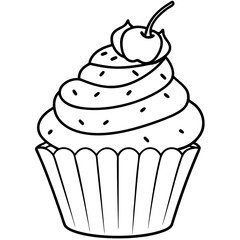 Cupcake with cherry line art