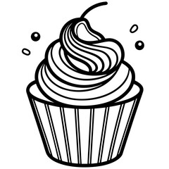 Cupcake with cherry line art