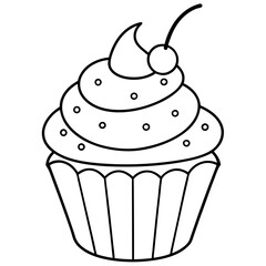 Cupcake with cherry line art