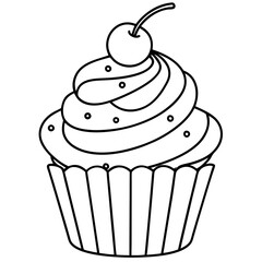 Cupcake with cherry line art